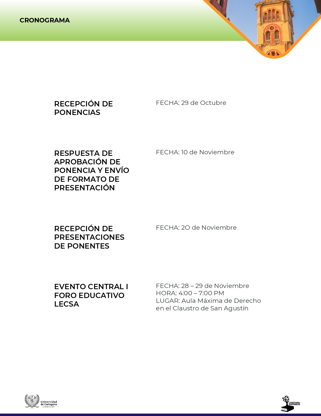 Cronograma 1er Foro Educativo LECSA Conexiones Sostenibles